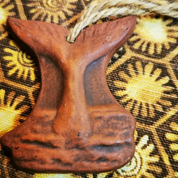 PEI Red Clay Pottery Handcrafted Whale Tail Ornament - Picture 2 of 11